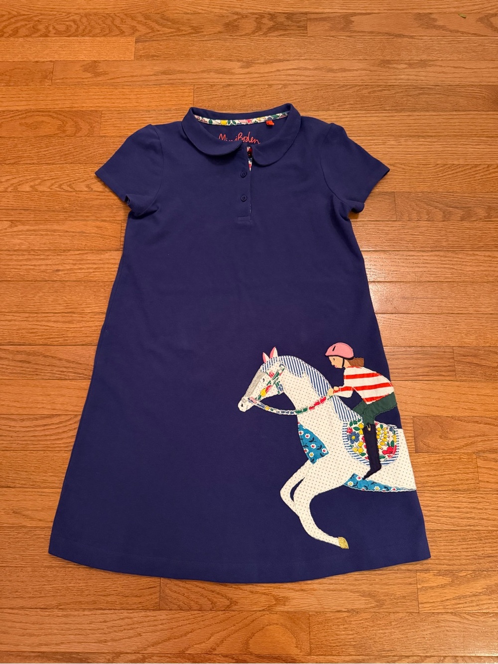 Mini Boden Navy Equestrian Appliqué Short Sleeve Polo Dress